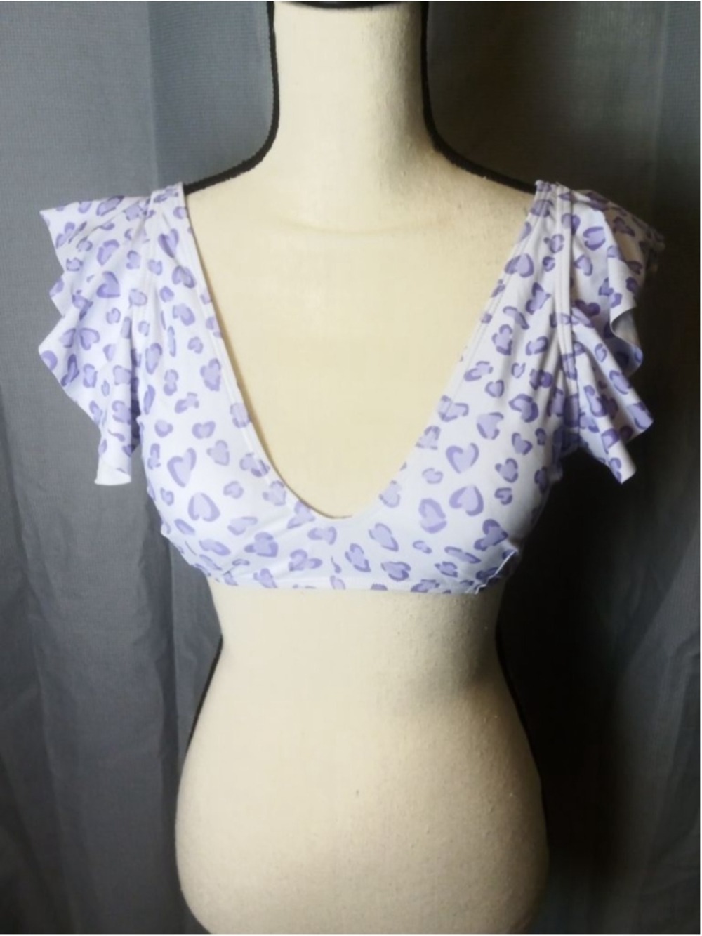 Women's SHEIN White & Purple Leopard Print Bikini Top M